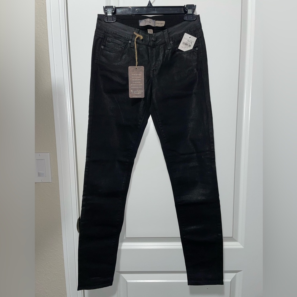 NWT Rare Paige Denim Verdugo skills jeans in shiny/ coated black in size 25